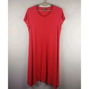 Chicos coral slub knit Short Sleeve Midi Dress handkerchief hem